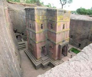 yapboz Etiyopya&#039;da Lalibela yontulmuş kaya kiliseleri.